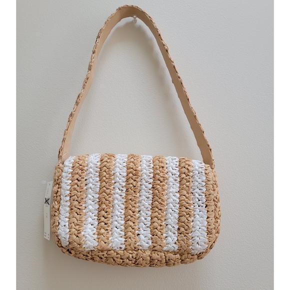 Anthropologie STRIPED RAFFIA SHOULDER BAG IN BEIGE - Picture 3 of 6